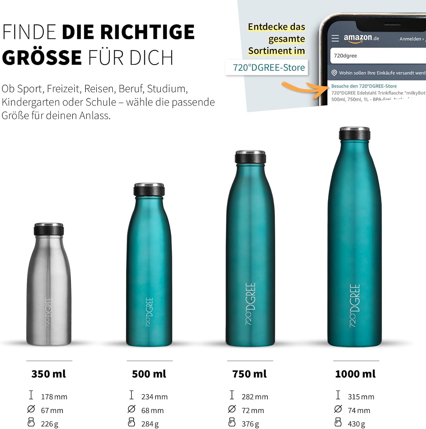 720°DGREE Gourde Acier Inoxydable "milkybottle" – 500ml, Pink | Bouteille Isotherme d'eau | Revêtement durable parfaite pour enfants, sport, l'ecole | Isolée Qualité supérieure - 4