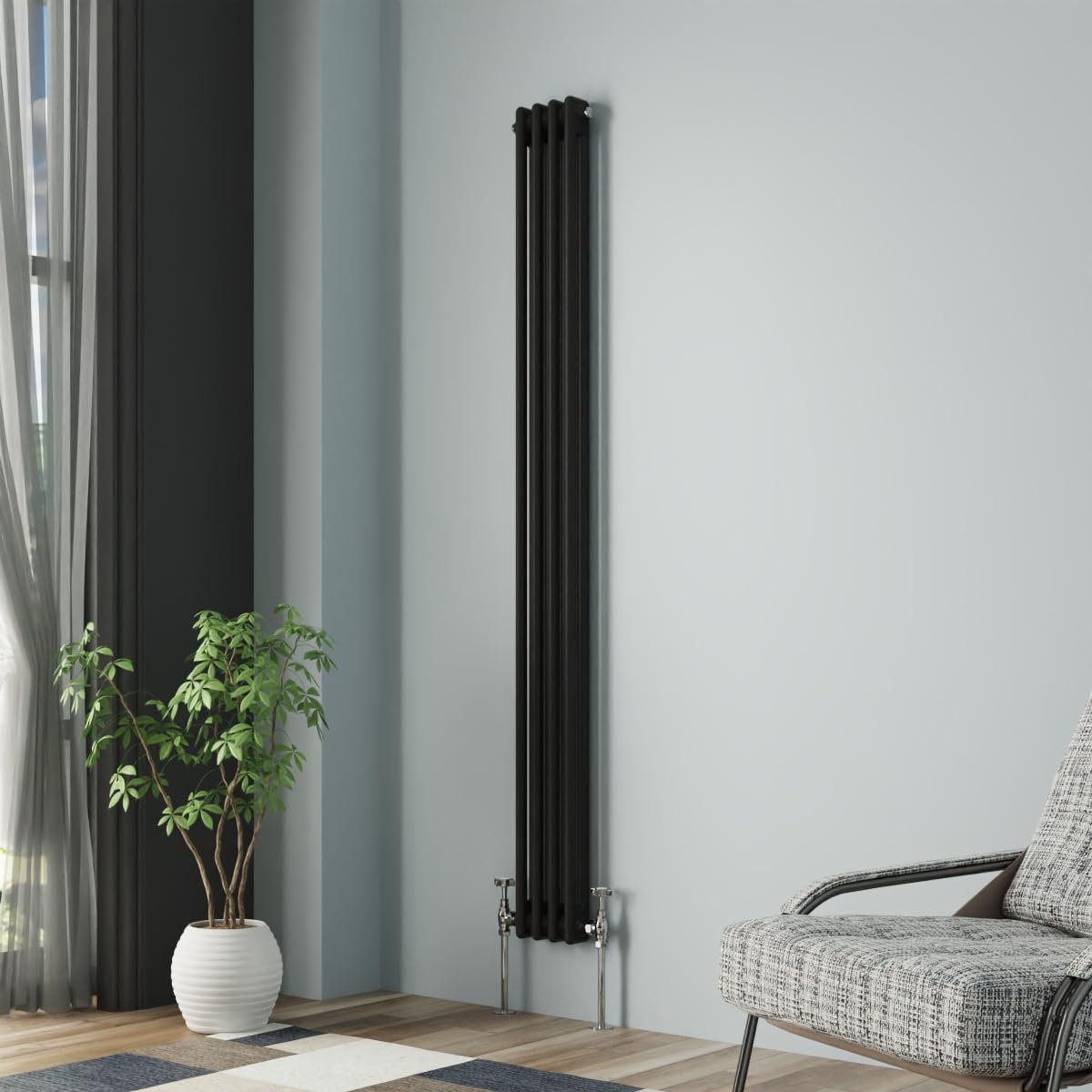 Nrg Black Column Radiator 1800X200mm Double Traditional Cast Iron Style Heater Interior Designer Vertical Bathroom Radiators