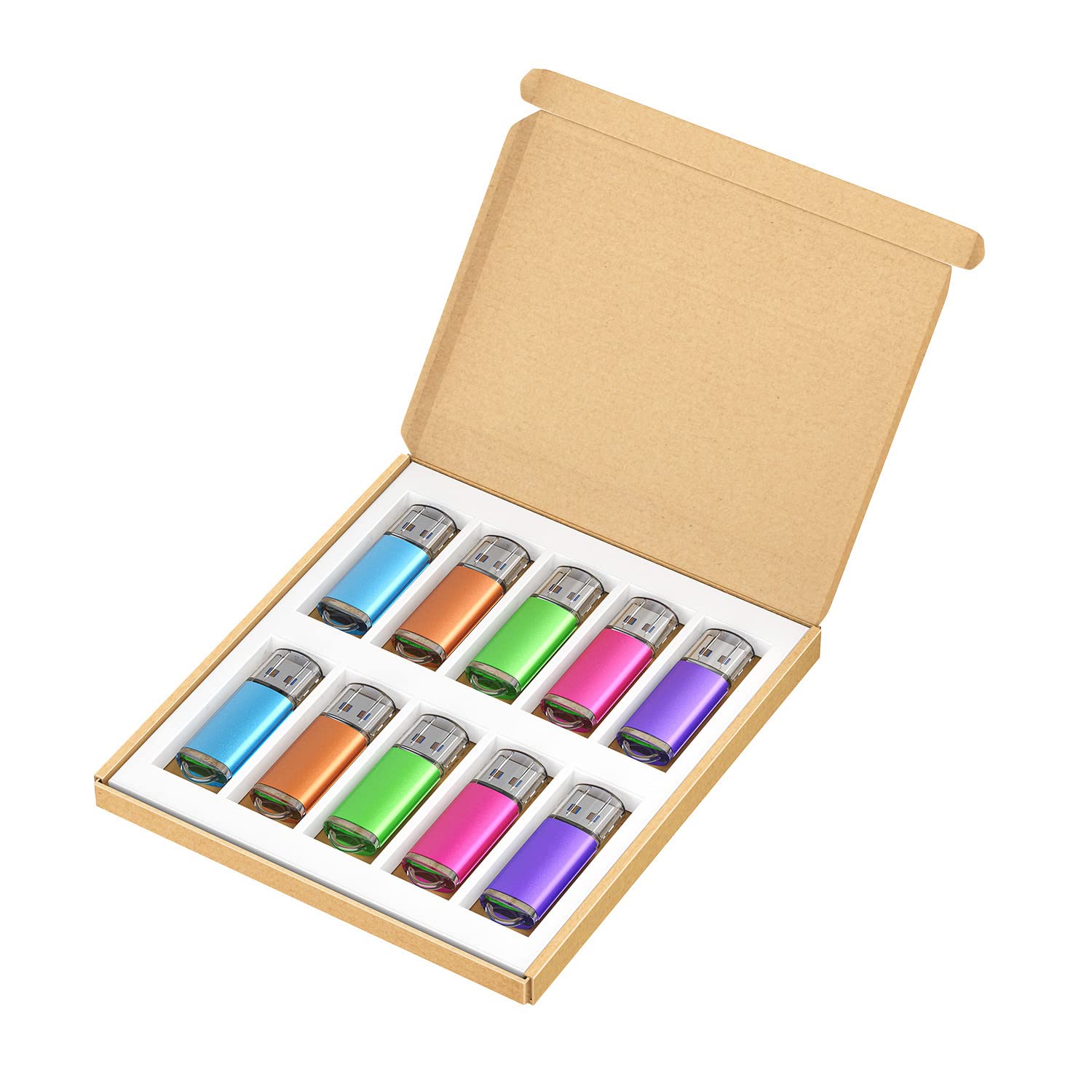 K&ZZ - Chiavetta USB 2.0 da 64 GB, confezione da 10 unità flash da 64 GB, chiavetta USB 2.0 con zip, 5 colori (viola, blu, rosa, verde, arancione)