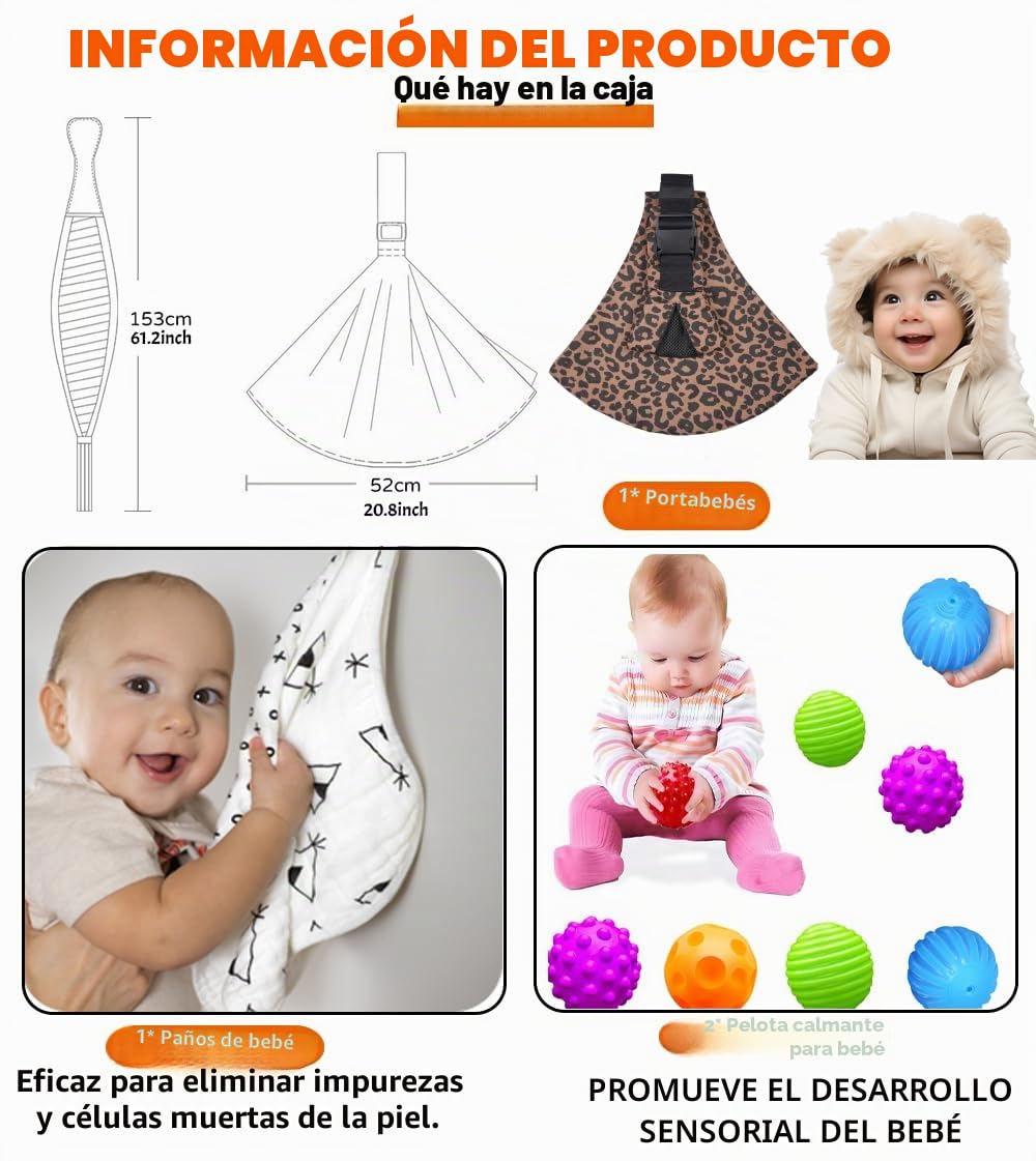 Portabebés ajustable, fácil de transportar, cómodo portabebés para recién nacidos de 3 a 36 meses (leopardo nuevo)