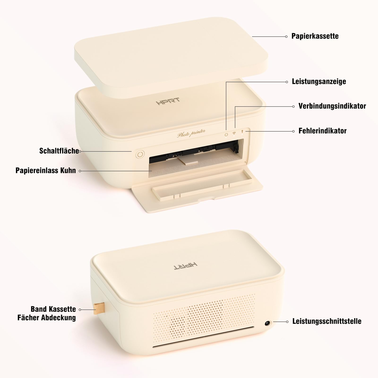 HPRT Stampante fotografica da desktop 10x15 cm Wi-Fi sublimazione termica per iPhone smartphone beige