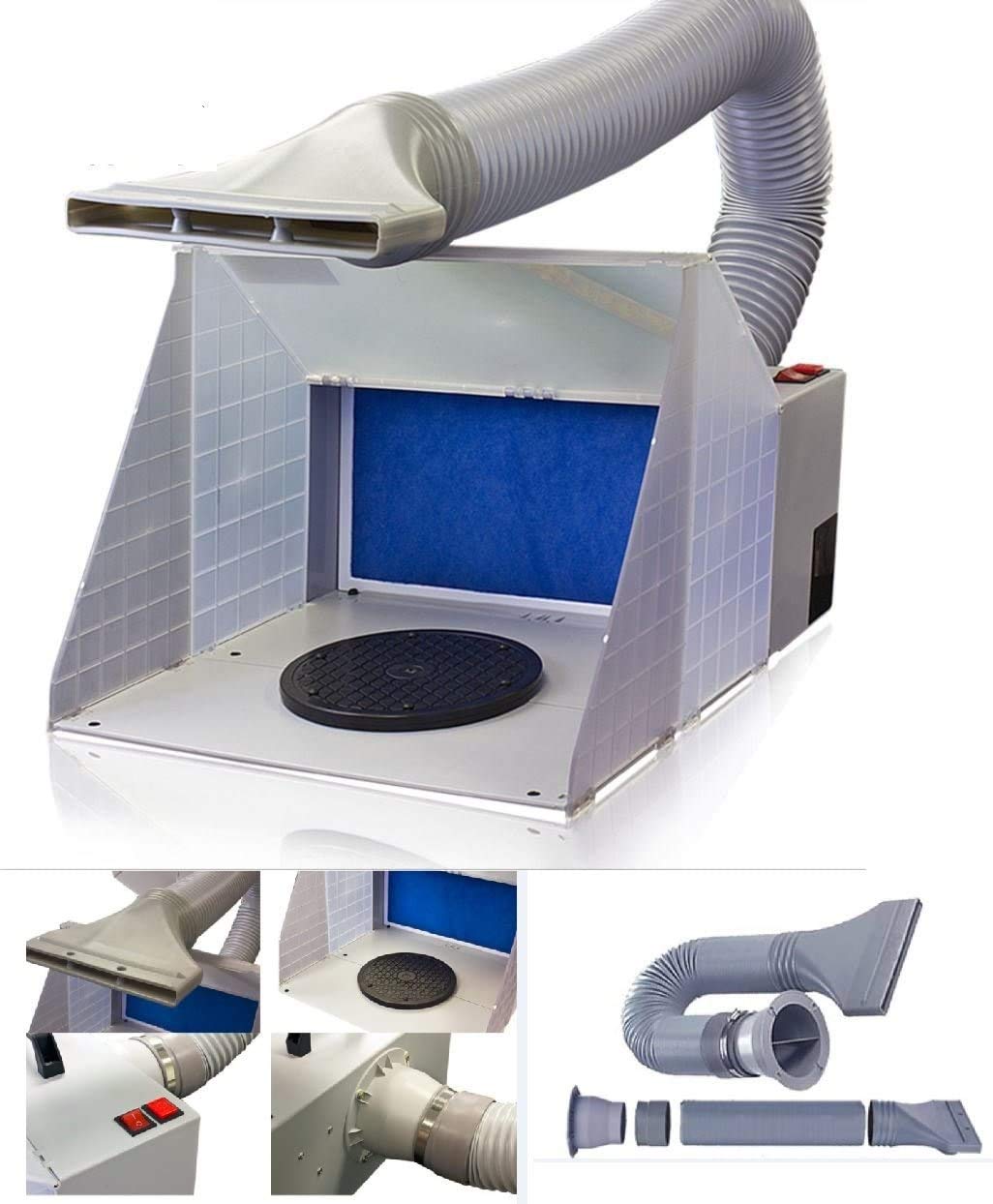 I.E.E Premium Airbrush Brand Lighted Portable Hobby Airbrush Spray Booth with LED Lighting for Painting All Art, Cake, Craft, Hobby, Nails, T-Shirts & More. Includes 6 Foot Exhaust Extension Hose