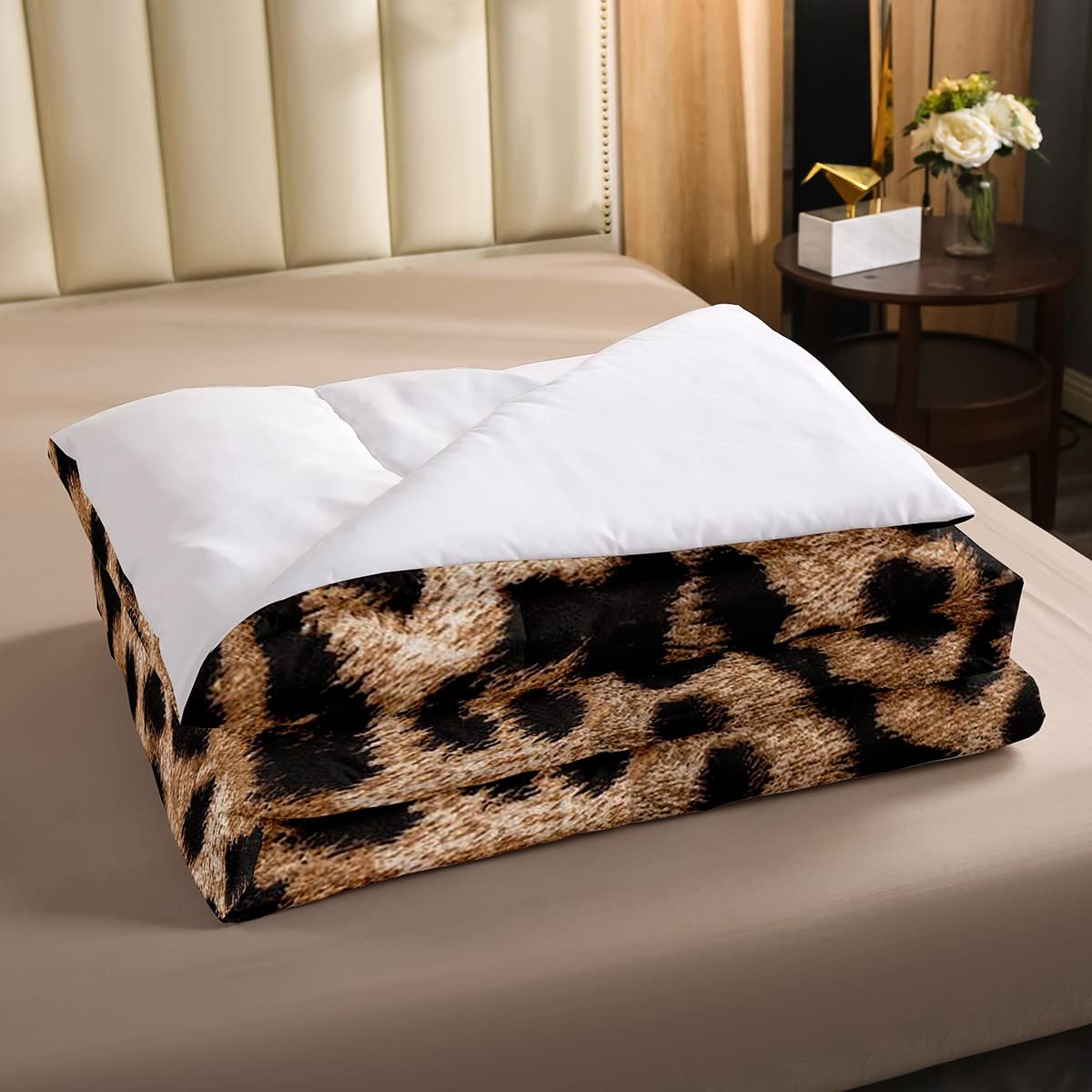 Loussiesd Piumino leopardato ghepardo per bambini e ragazze donne nero marrone leopardo set trapunta Africa animali selvatici trapunta 230x220cm