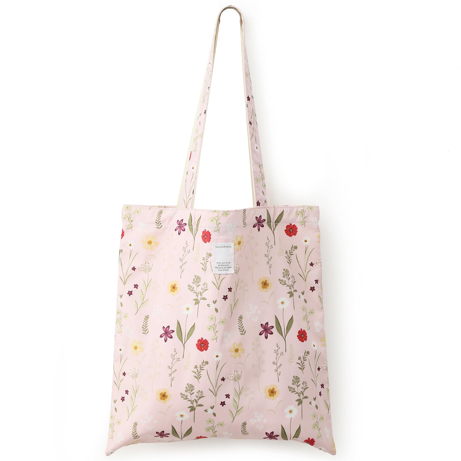 SEPWIK Canvas Tote Bag for Women, Reusable Cloth Cotton Bags for School Shopping Beach Grocery Shopper Handbags Scandihome Series - Pink