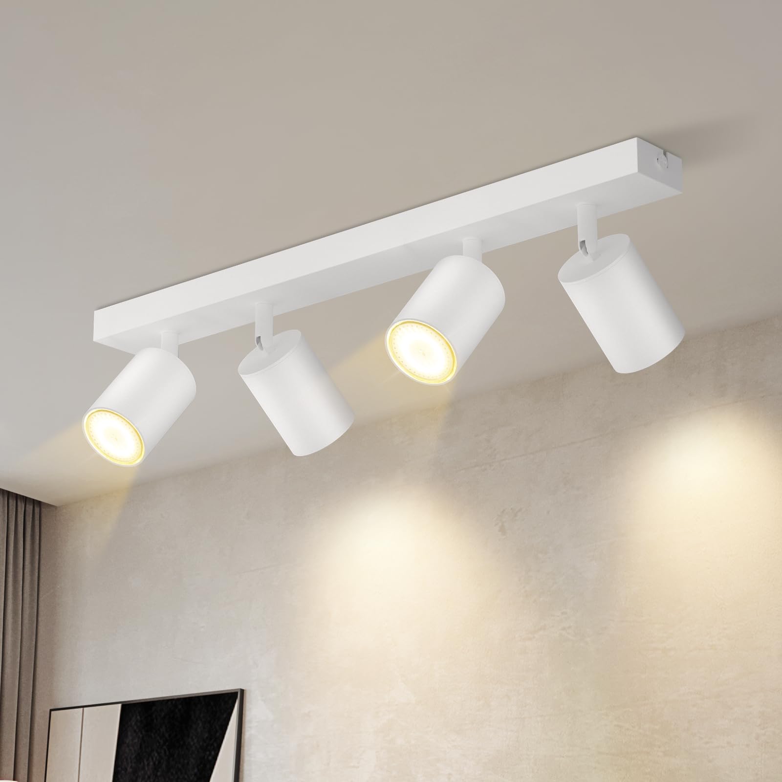 Lichtmaler LED Deckenstrahler 4 Flammig Deckelampe - Deckeleuchte Weiß GU10 Deckenspots Schwenkbar 350° Spotlight Modern Spots für Flur Wohnzimmer Schlafzimmer, Gerades Fahrgestell