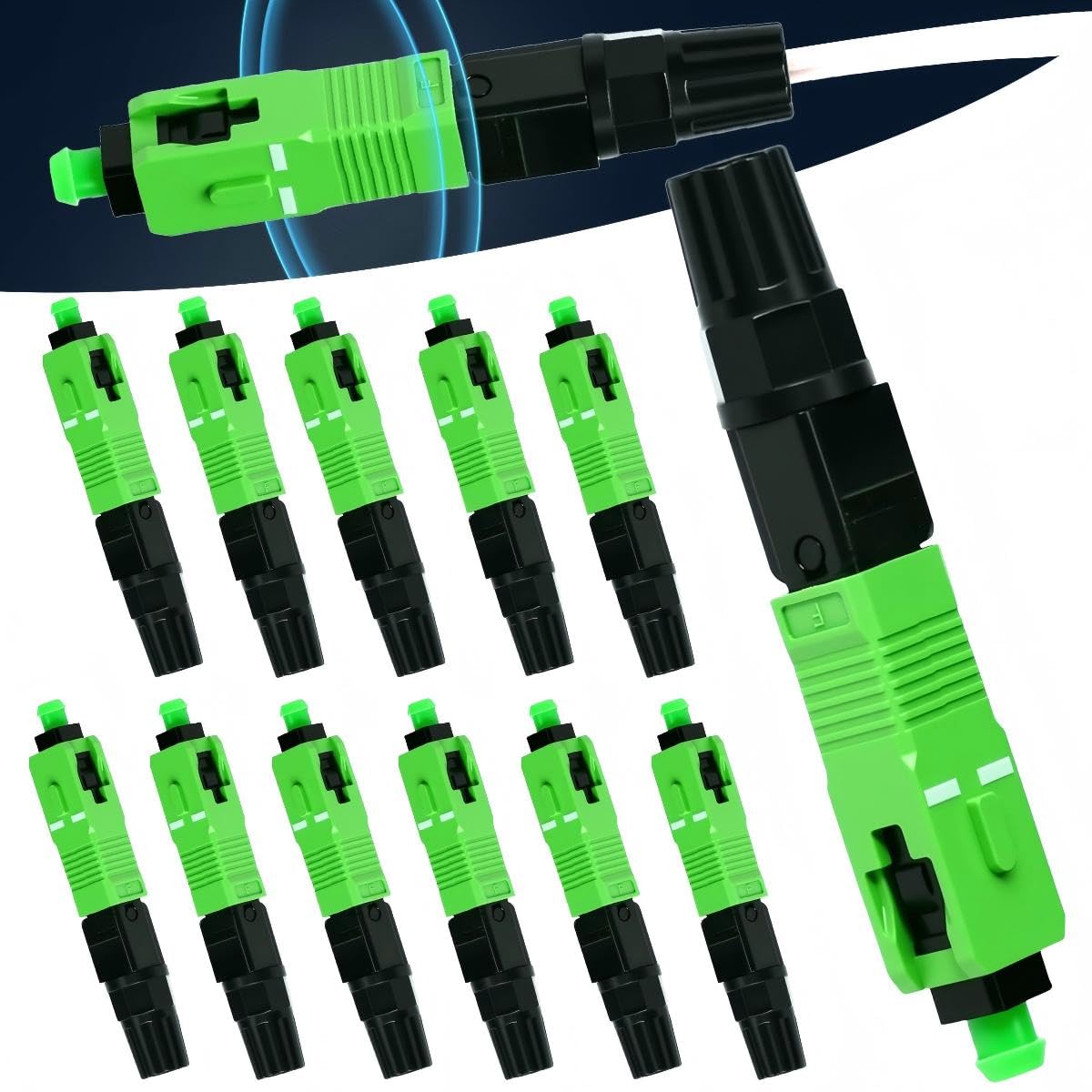 12 Pz Connettore Rapido per Fibra Ottica SC APC,Connettore Rapido in Fibra con Filo di Cuoio Incorporato,Connettori a Freddo Veloci in Fibra Ottica SC/APC per Rete CATV