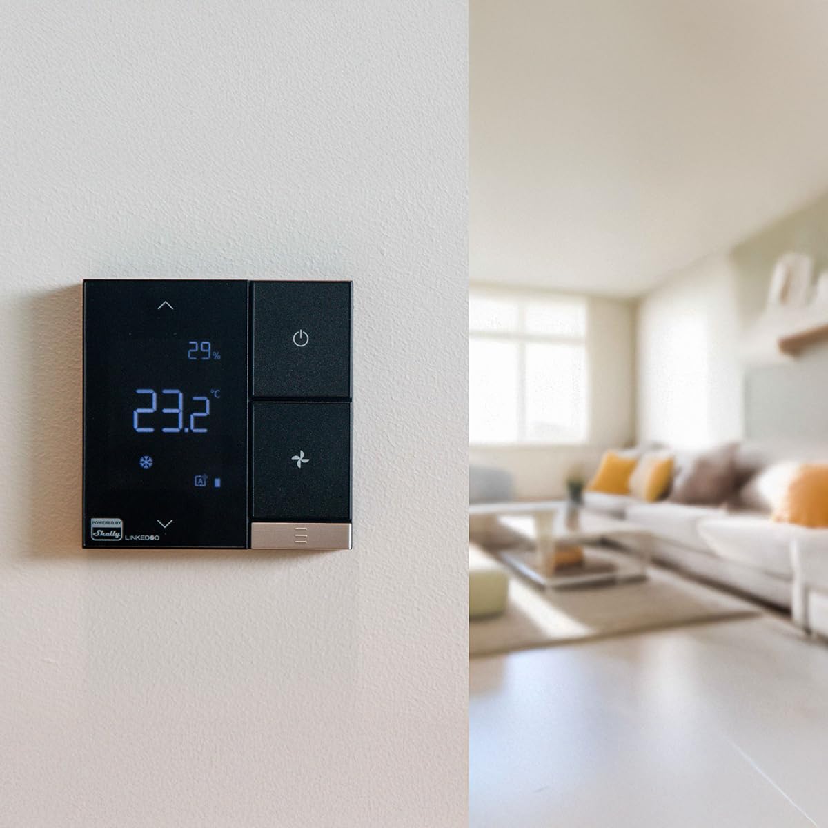 LinkedGo Powered by Shelly Smart HVAC Тhermostat - WLAN-betrieben Vielseitiger Thermostat, Heizung & Kühlung, Fußbodenheizung, Frostschutzfunktion, Kein Hub Erforderlich, Alexa & Home Assistant