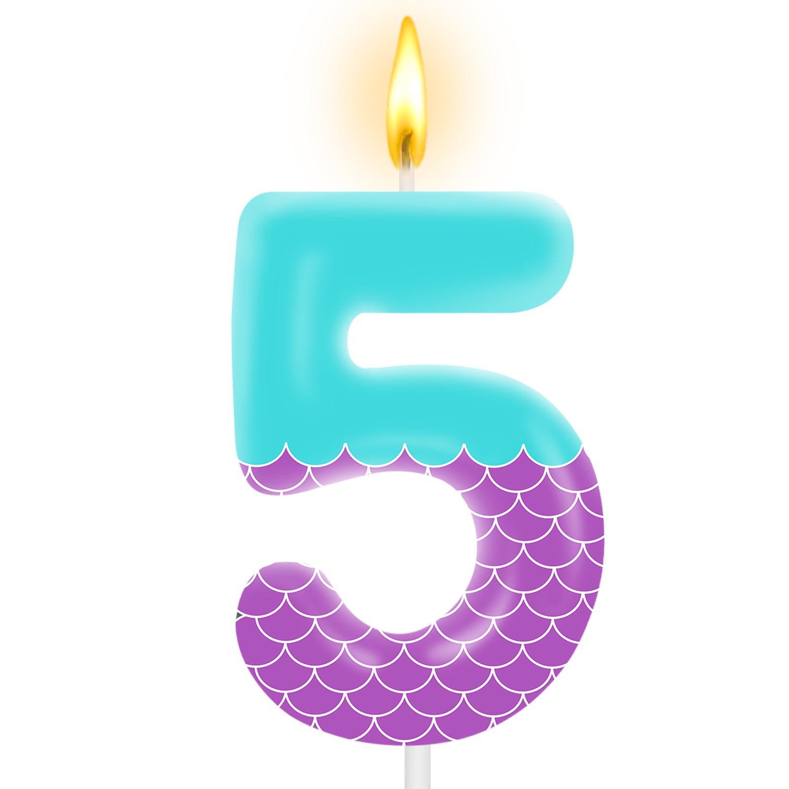 Mermaid Number Birthday Candle Green Purple Mermaid Cake Topper Sea Themed Birthday Decorations for Girls Boys Party Decoration Supplies (Number 5)
