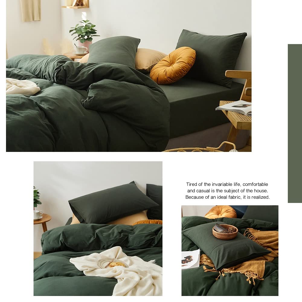 AMWAN Bettwäsche-Set, 100% Baumwoll-Jersey, für King-Size-Betten, Olivgrün, mit 2 Kissenbezügen