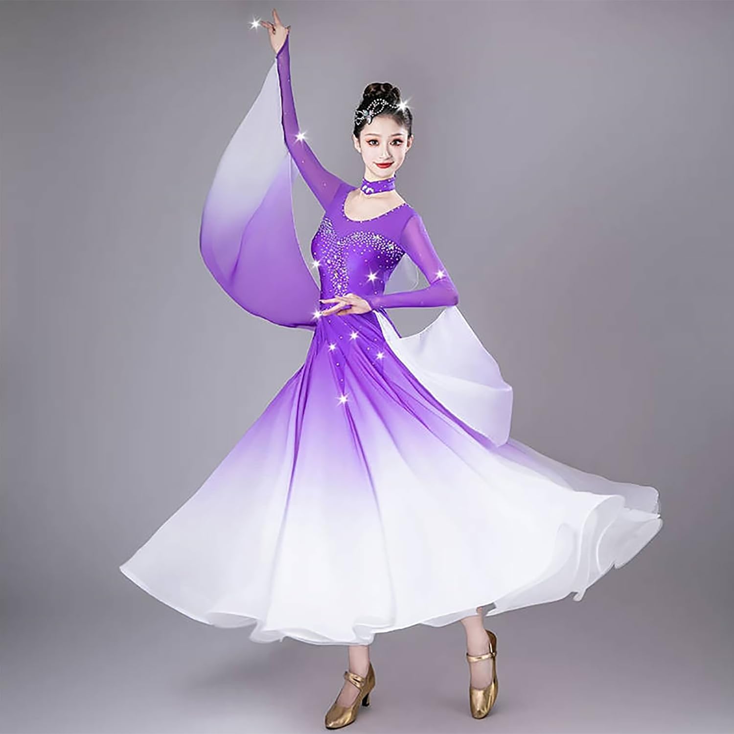 Professionelles Standard Tanzwettbewerb Kleid Damen Strass Weit Schwingender Rock Foxtrot Auftrittskleid Flamenco Schmaler Schnitt Tanzkleidung