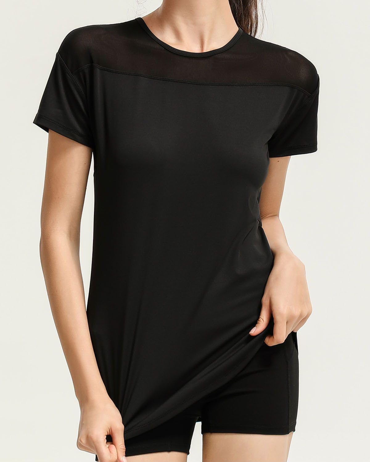 Women’s Short Sleeve Mesh Athletic Tops Open Back Workout Running Tank Tops - Image 5