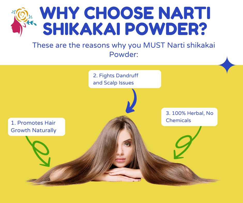Narti Shikakai Powder for Hair Growth 1kg, Organic Hair Wash Pack of 2 500g Each, Natural Herbal Cleanser, Sulphate-Free Mild Conditioner for Strong Roots, Soft Texture & Dandruff-Free Scalp 3