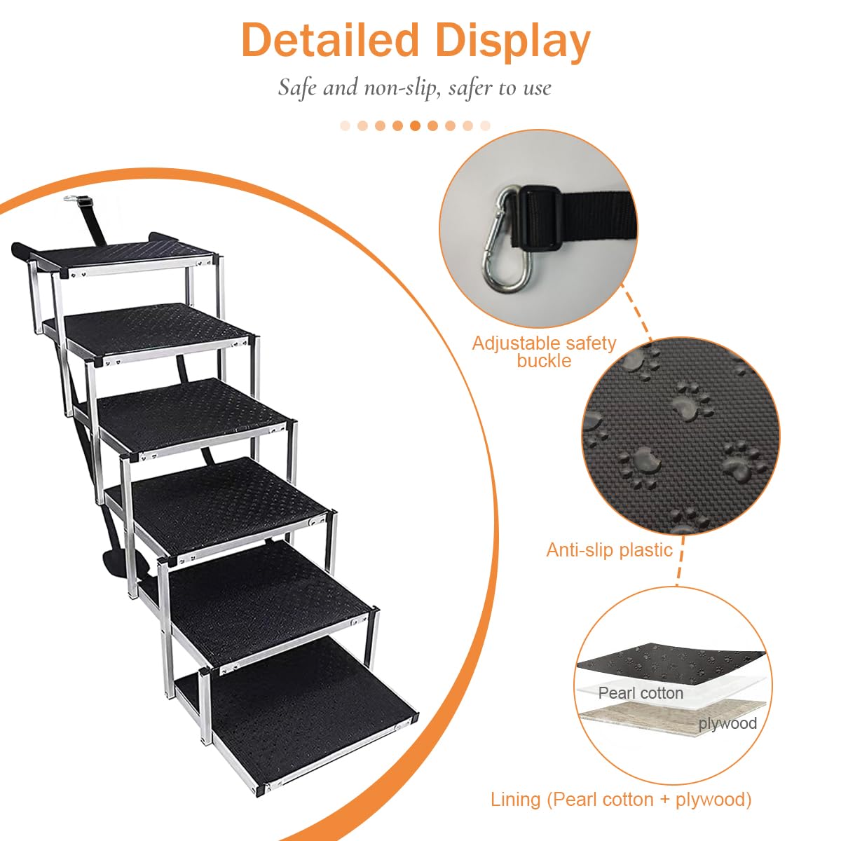 Escalier pour chien, voiture, 6 marches, pliable, jusqu'à 85 kg, pour grands chiens et animaux âgés, échelle pour chien en aluminium, 80 cm de haut, pour camions et SUV