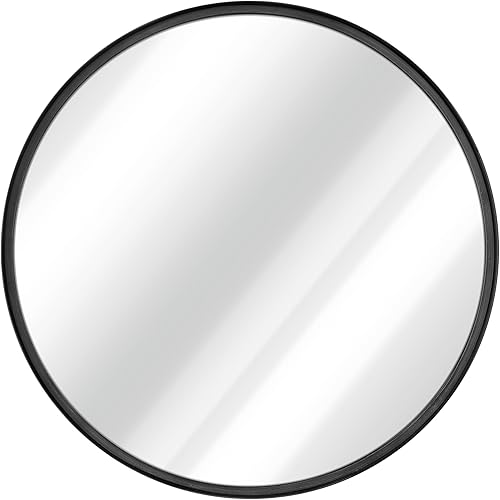 BizChair Espejo de pared redondo de metal negro de 27.5 pulgadas, espejo grande para baño, tocador, entrada, comedor y sala de estar