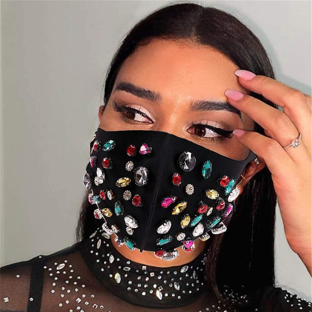 Urieo Sparkly Rhinestone Face Masks Black Bling Crystal