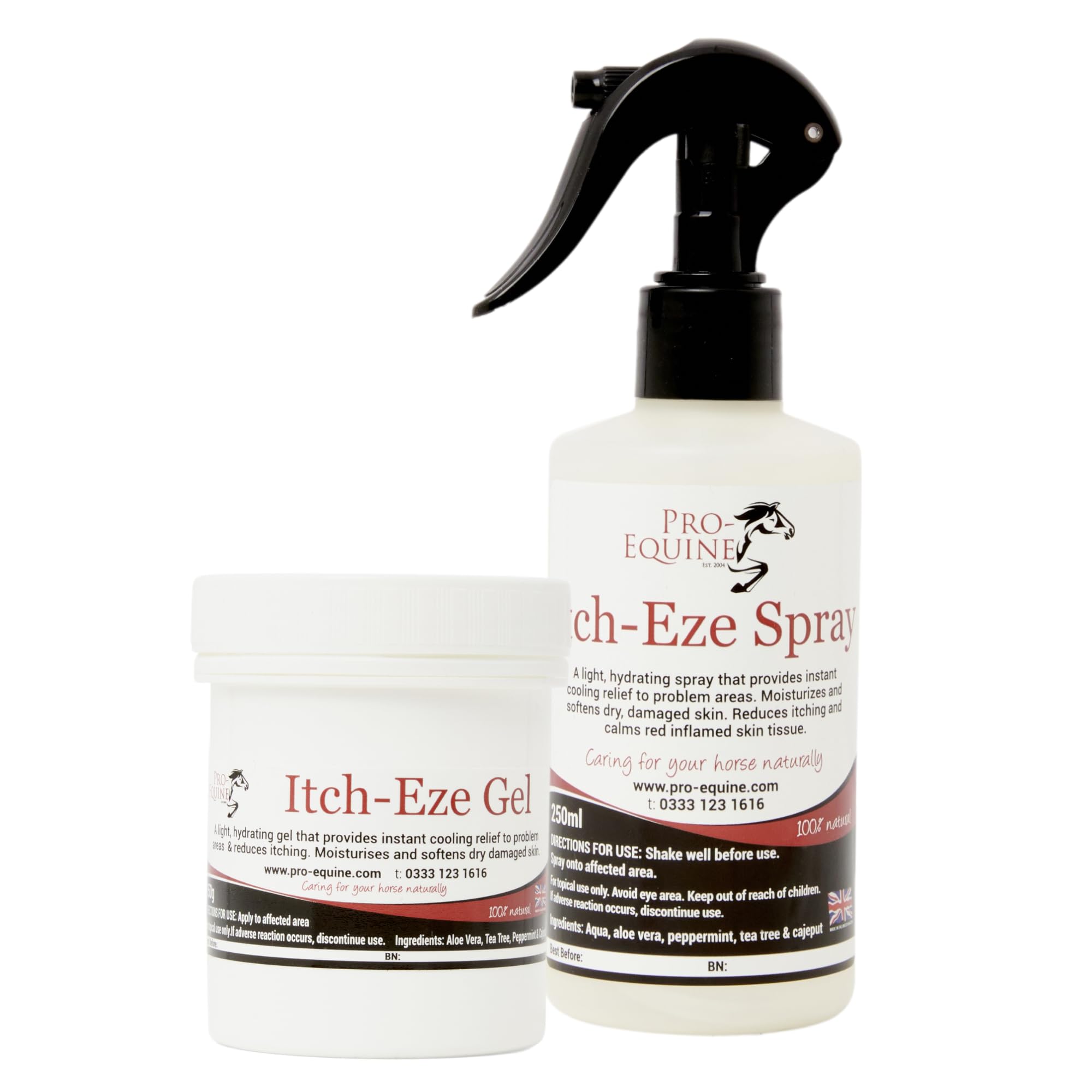 Itch-Eze Horse Skin gel and spray Set, 150g Gel Tub and 250ml Spray, Soothes and Hydrates dry itchy skin.
