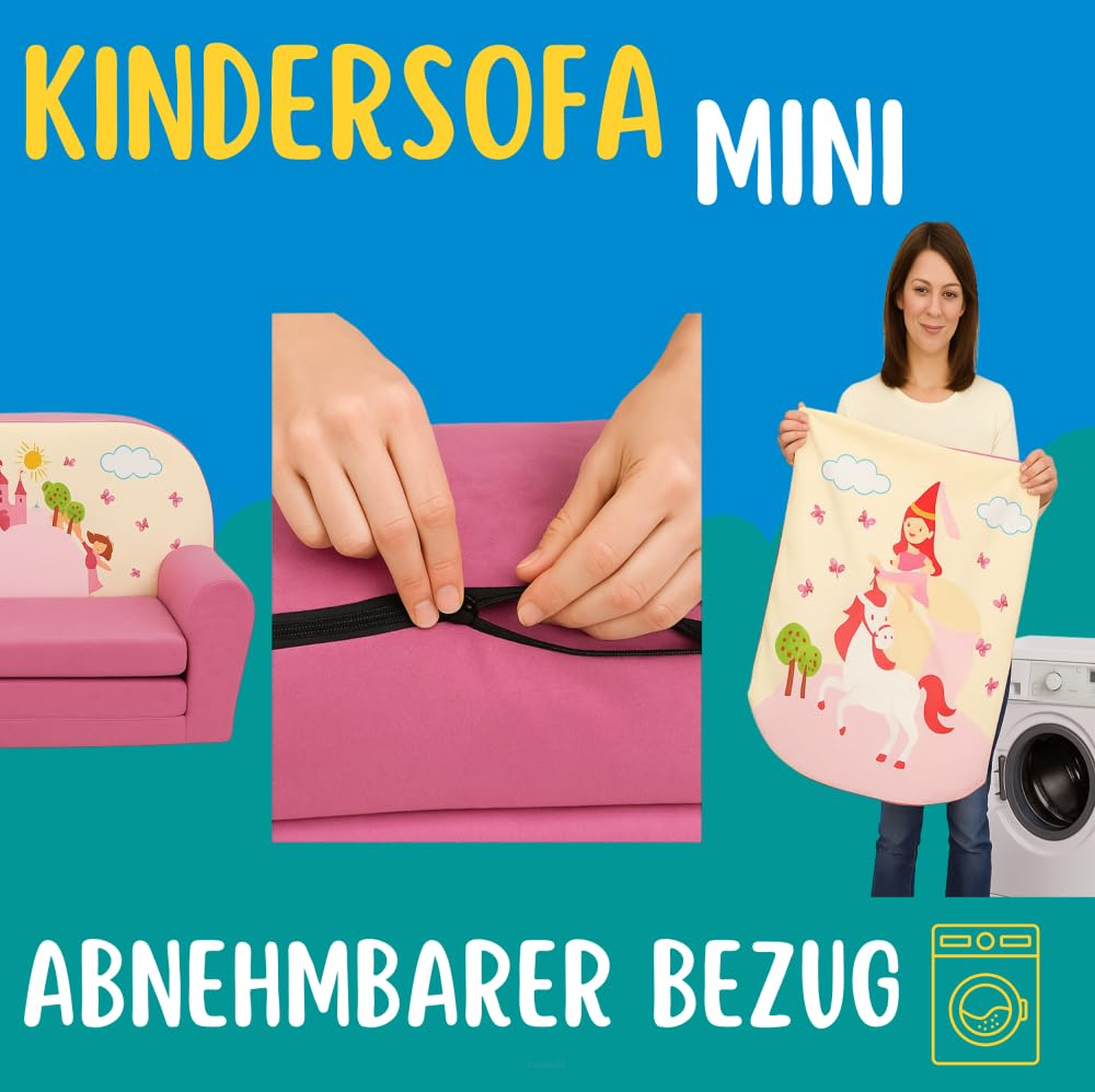 FORTISLINE Kindersofa MINI ausklappbar 78 x 40 x 45 cm - Kindercouch aus Mikrofaser mit Liegefläche 104 cm, abnehmbarem waschbarem Bezug, Oeko-TEX Standard 100 Sterne Grau