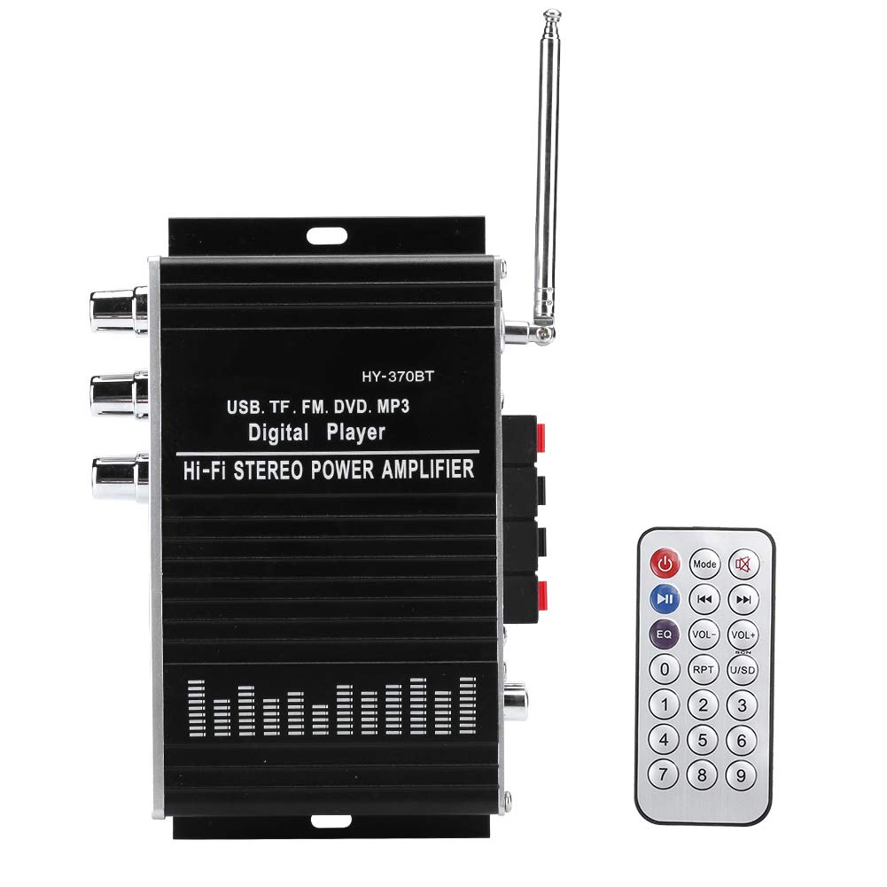 Sutinna Amplificador de Potencia, Audio estéreo FM para Coche con Bluetooth HiFi con Cable de Fuente de alimentación Reproductor Digital con Control Remoto para Ordenadores domésticos