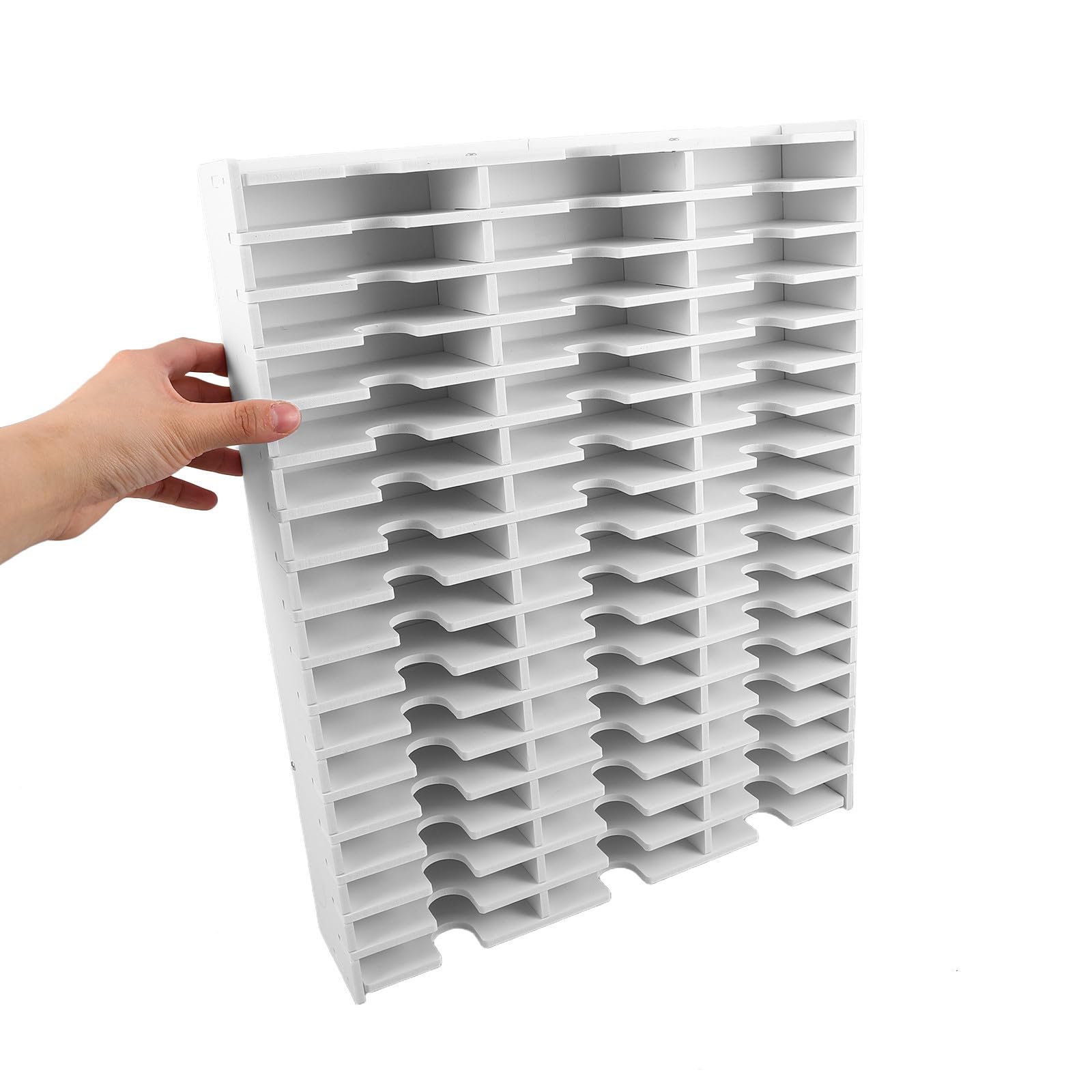 NUOBESTY Aufbewahrungsbox Elegantes Design mit 51 Fächern Weiße Pvc Einfacher Zusammenbau für Stempelkissen und Karten für Klassenzimmer und Büroorganisation
