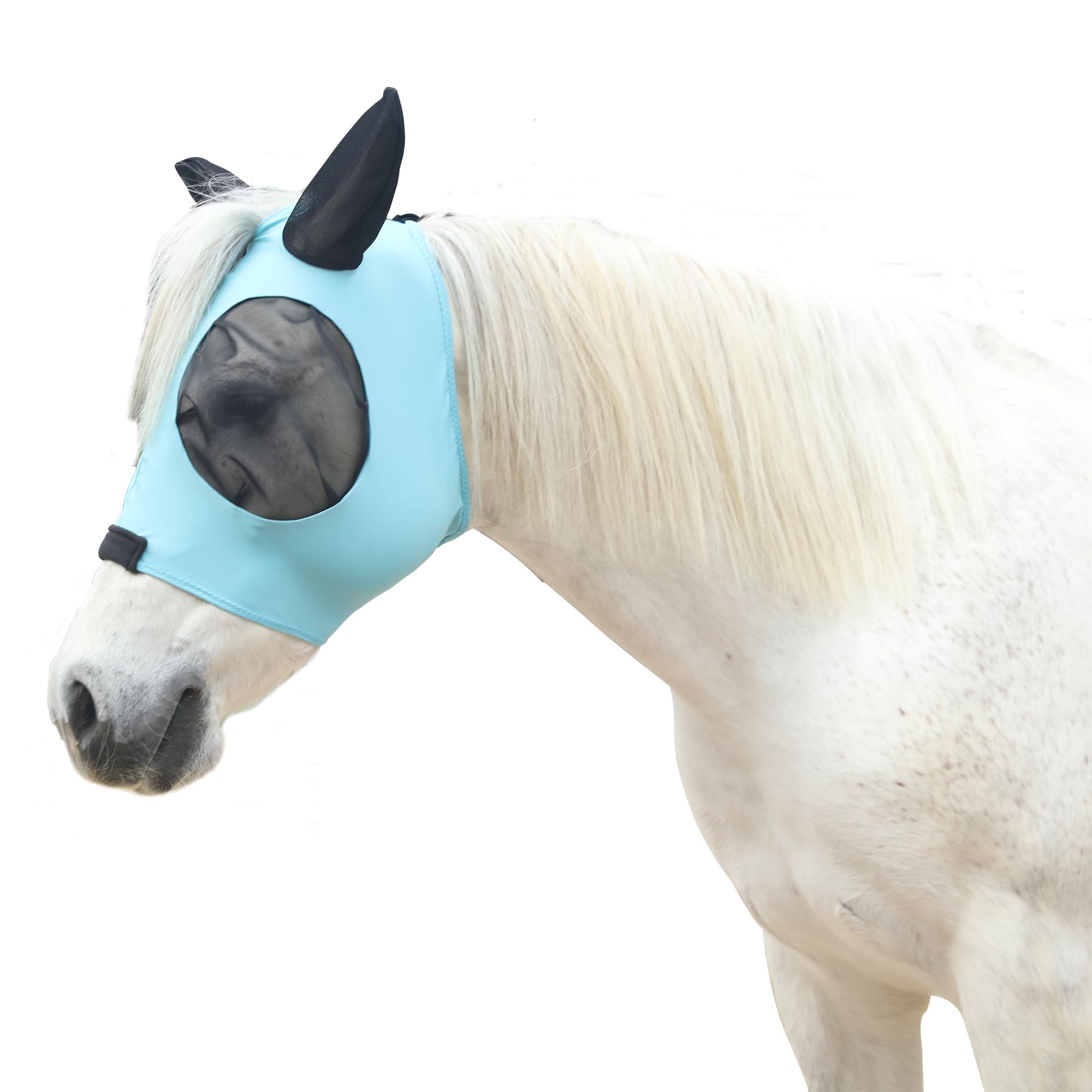 Gallopoff Horse Fly Mask Large Eye Space with Ears, Super Comfort Stretchy UV Protection for Horse Lake Blue Full