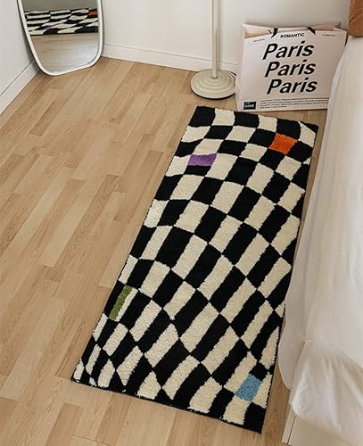 Miniatura 3 de Alfombra de tablero de ajedrez en blanco y negro para sala de estar 157 x 393 pulgadas alfombra antideslizante de tablero de ajedrez para dormitorio