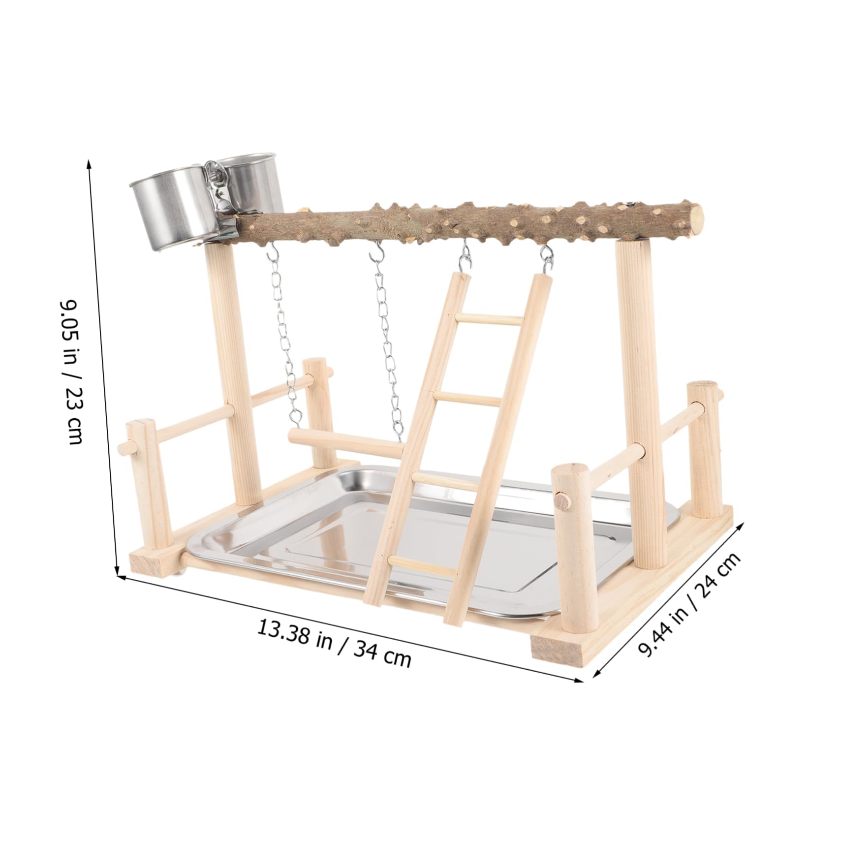 Housoutil de Madera para Pájaros Percha Natural y Comedero Doble, Estación de Entrenamiento para Aves Que Fomenta Ejercicio y Mejora Coordinación