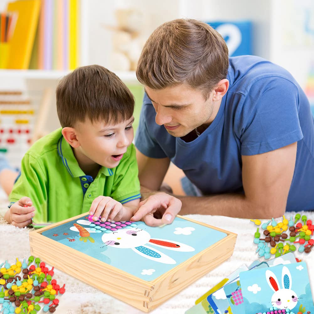 Gohytal Mosaic Pegboard Game, Chiodini per Bambini 2 annicon 240 Perline Pegboard e 10 Carte Giochi Montessori 2 anni Gioco Pegboard per Ragazzi Ragazze 3 4 5 anni in su per Bambini e Bambine Natale