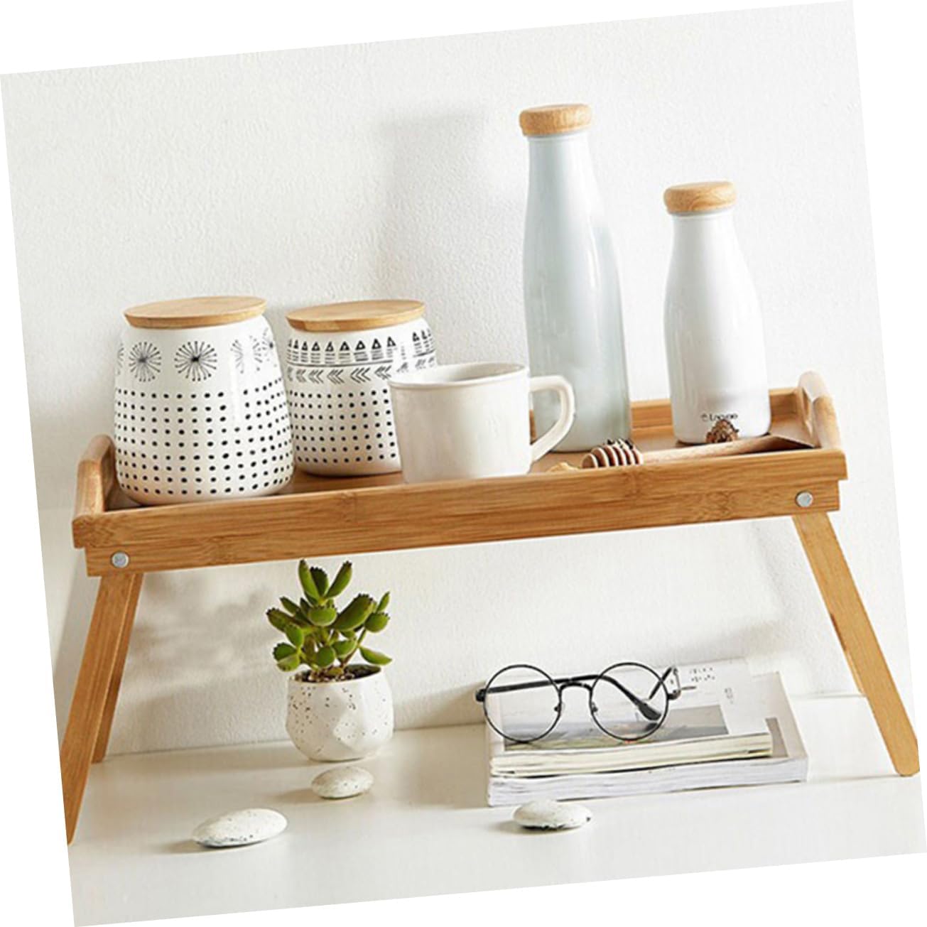 Elegant Khaki Foldable Bed Desk Tray Multiuse Laptop Table Eating Trays for Bed