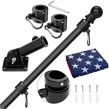 Homissor 6 Ft Flag Pole Holder for Outside House with American Flag 3x5 Portable Tangle Free Flagpole Kit for Porch Outdoor