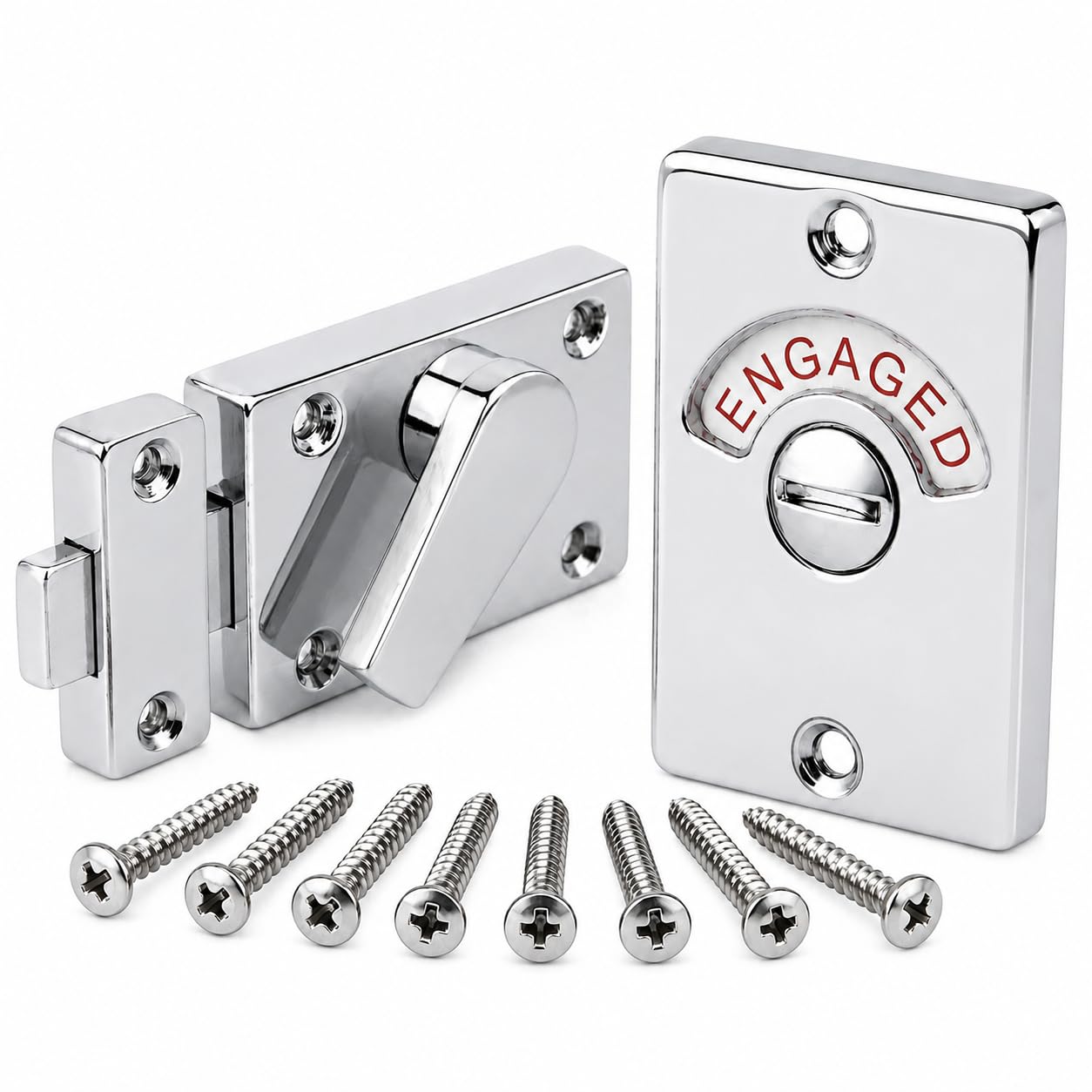 HANDLEZONE® Toilet Indicator Bolt, Vacant Engaged Bathroom Privacy Door Lock for Toilet Cubicle Doors, 1 Set – Polished Chrome