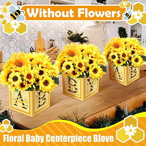 Image of Bucherry 6 Pcs Baby Shower Centerpieces with Letters, 7 inch Baby Blocks Flower Boxes for Table Decorations, Gender Reveal Party Supplies & Photo Props(Yellow,Honey)