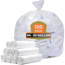Veska 64-65 Gallon Clear Trash Bags, 120 Count Bulk Large Clear Trash Bags, Heavy Duty Garbage Bags, Large Garbage Bags and Trash Can Liners, 120 Bags on Roll