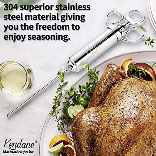 Meat Injector Syringe 2-Oz Marinade Flavor Barrel 304 Stainless Steel With 3 Marinade Needles For Bbq Grill Smoker, Turkey, Fish, Brisket, Paper Silicone Brush And Instruction Included By Kendane #TOP1