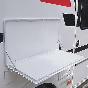 Outside Picnic Wall Mounted Table, Wall Mount Folding Tables, Lockable Rv Table, Premium Aluminum Alloy Table for Campervan Color White, Size 80x45cm/31.5x17.7in
