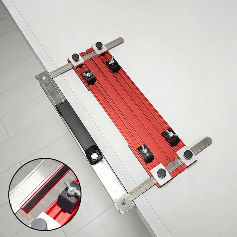 Carril de guía de corte recto de precisión para sierra circular con base de aluminio grueso, bloques laterales ajustables y sistema de bloqueo seguro (A)