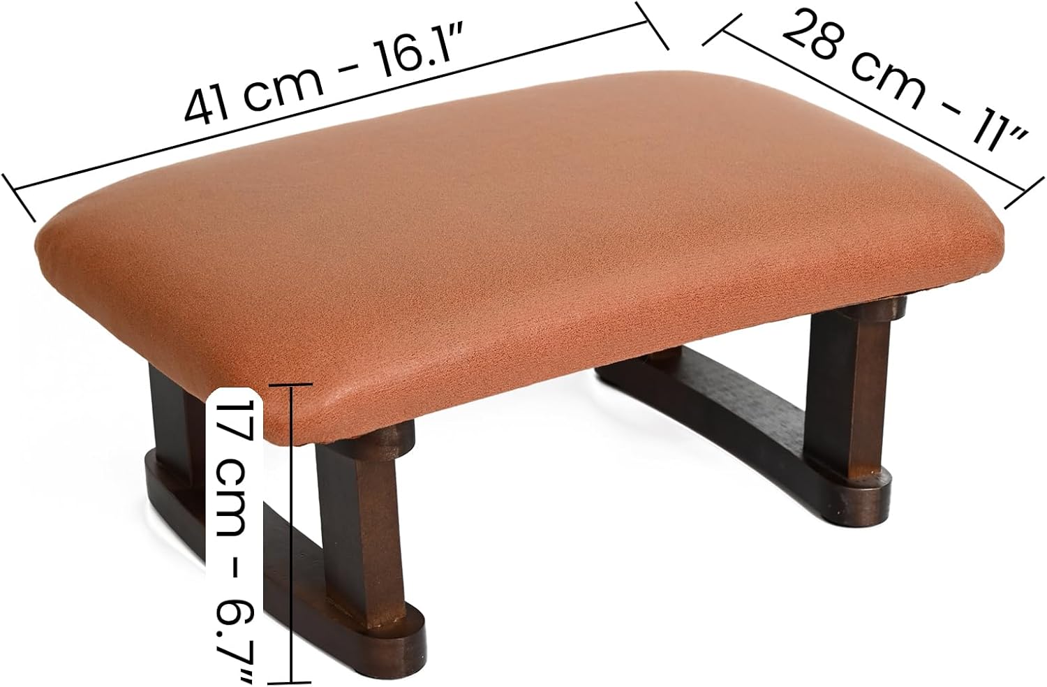 Small Footstool Office Under Desk Ottoman Padded Hassock 16.1"(41cm) x 6.7"(17cm) with Wooden Legs Modern Living Room Bedroom Work nail salon Compact Footrest Stool Relaxation rest Foot Stool (Orange)