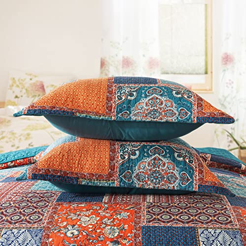 BEDIFANY 3 Pieces Cotton King Size Quilt Sets, Lightweight Bedspread King Size Soft Farmhouse King Quilt Bedding Sets for Bed Decorations for All Seasons,Orange