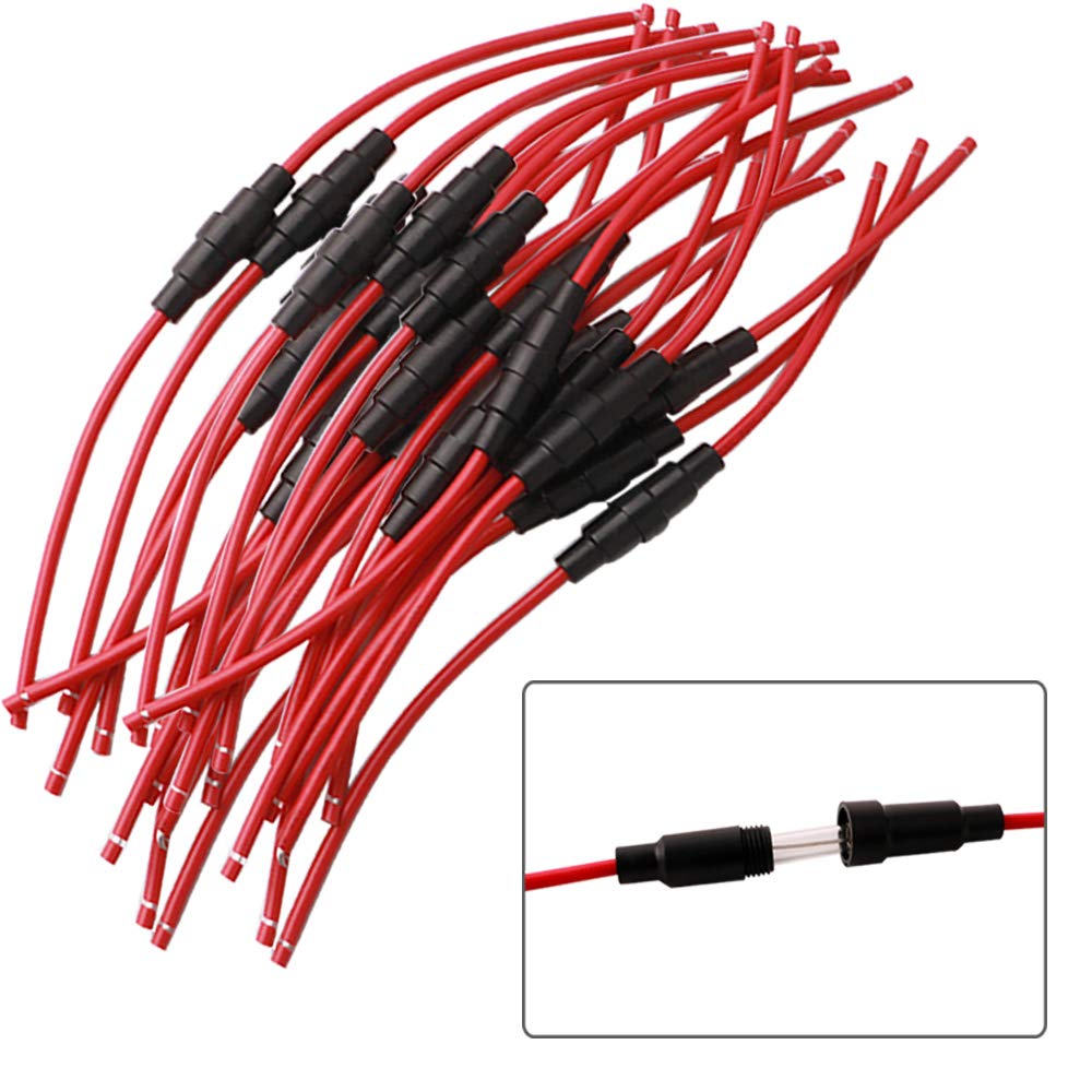 FULARR 20Pcs Professional Inline Screw Type AGC Fuse Holder Set, 32V 20A Fuse Box with 16 AWG Wire, for Fast-Blow Glass Fuse (10Pcs 5X20mm + 10Pcs 6X30mm)