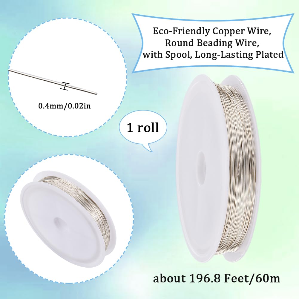 SUNNYCLUE 55.5M Fils de Perles de Cuivre 0.3/0.4/0.5/0.6/0.8mm Fil de Bijoux en Cuivre Fils de Perles D'Argent Fil D'Artisanat Fil de Métal Pliable Fil de Perles Flexible pour la Fabrication de Bijoux