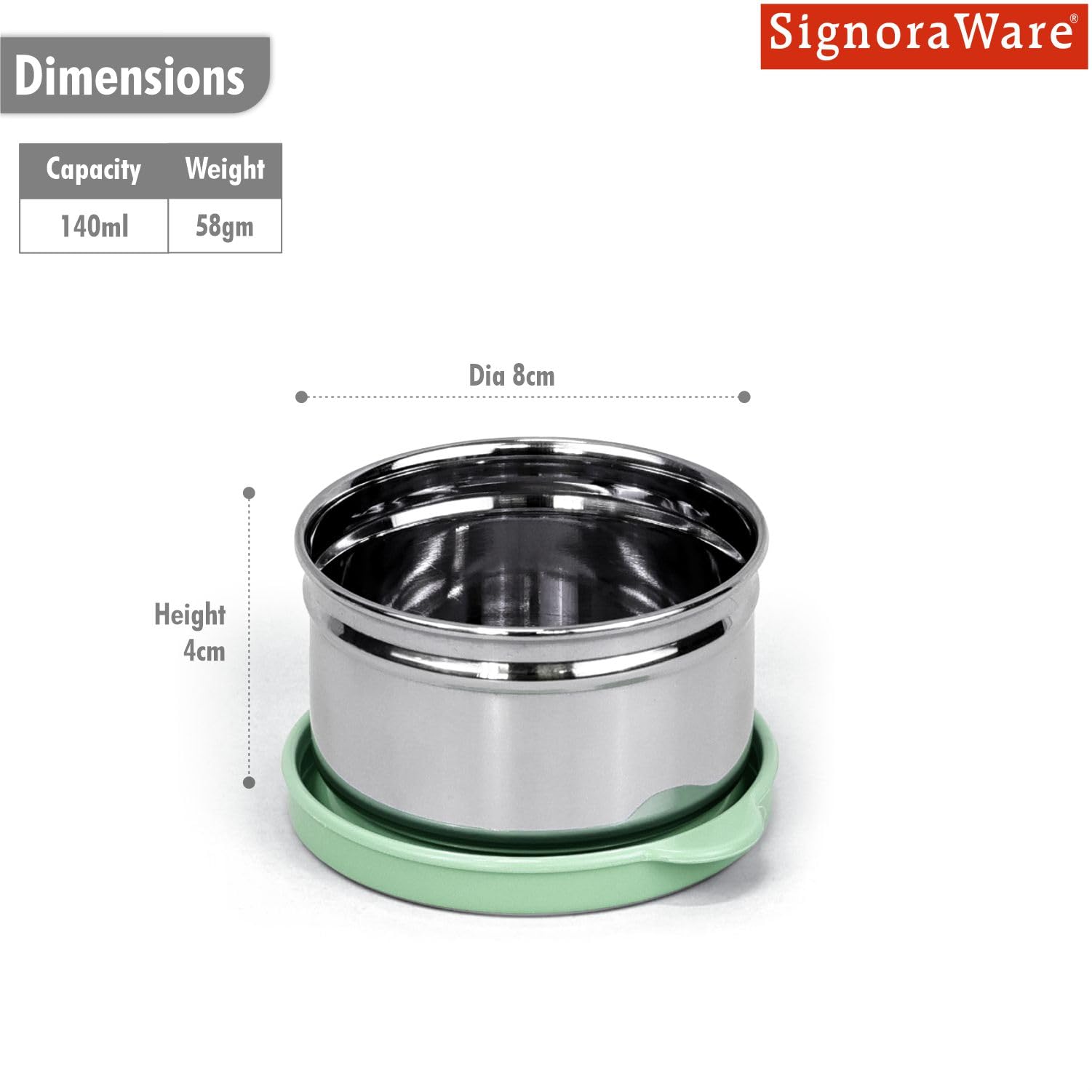 Signora Ware Stainless Steel Airtight Leakproof Container, 170ml, EGreen, for Office, School, and Home Use — Amazon image 2