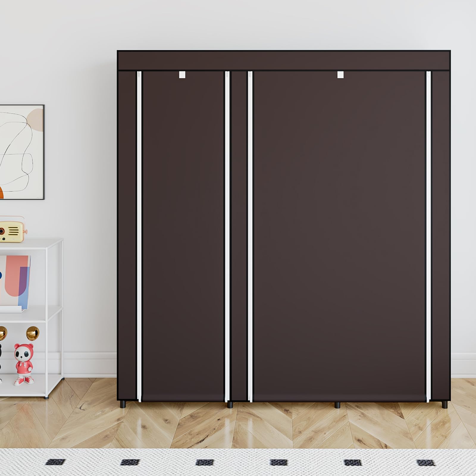 SORCEDAS Tragbarer Kleiderschrank Schrank Aufbewahrung Organizer Metall Hängeregal Vliesstoff (Kaffee, 130 cm)