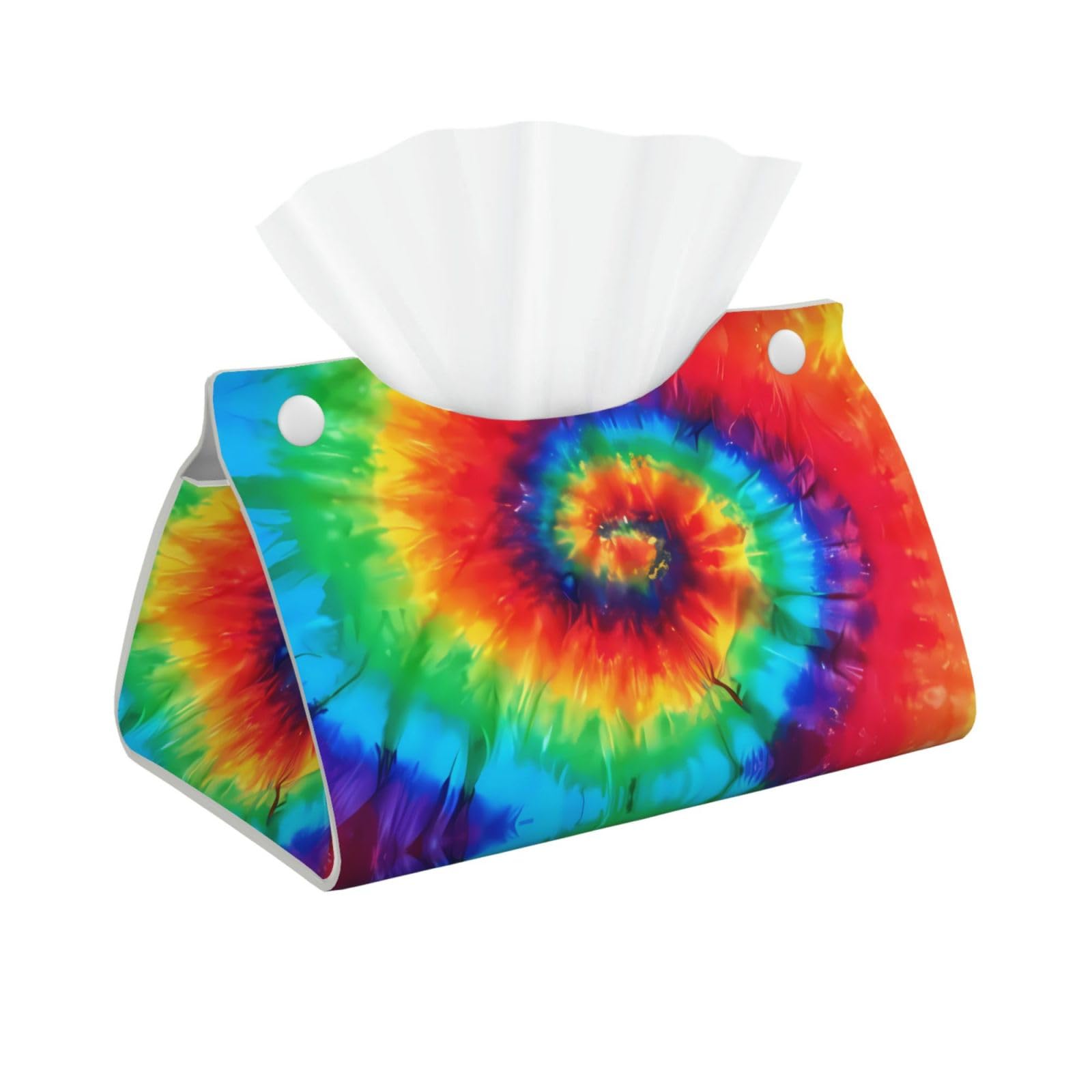 tie dye Rainbow Print Long Tissue Box Cover Holder Foldable Leather Organizer for Vanity, Nightstand, Desk & Bathroom