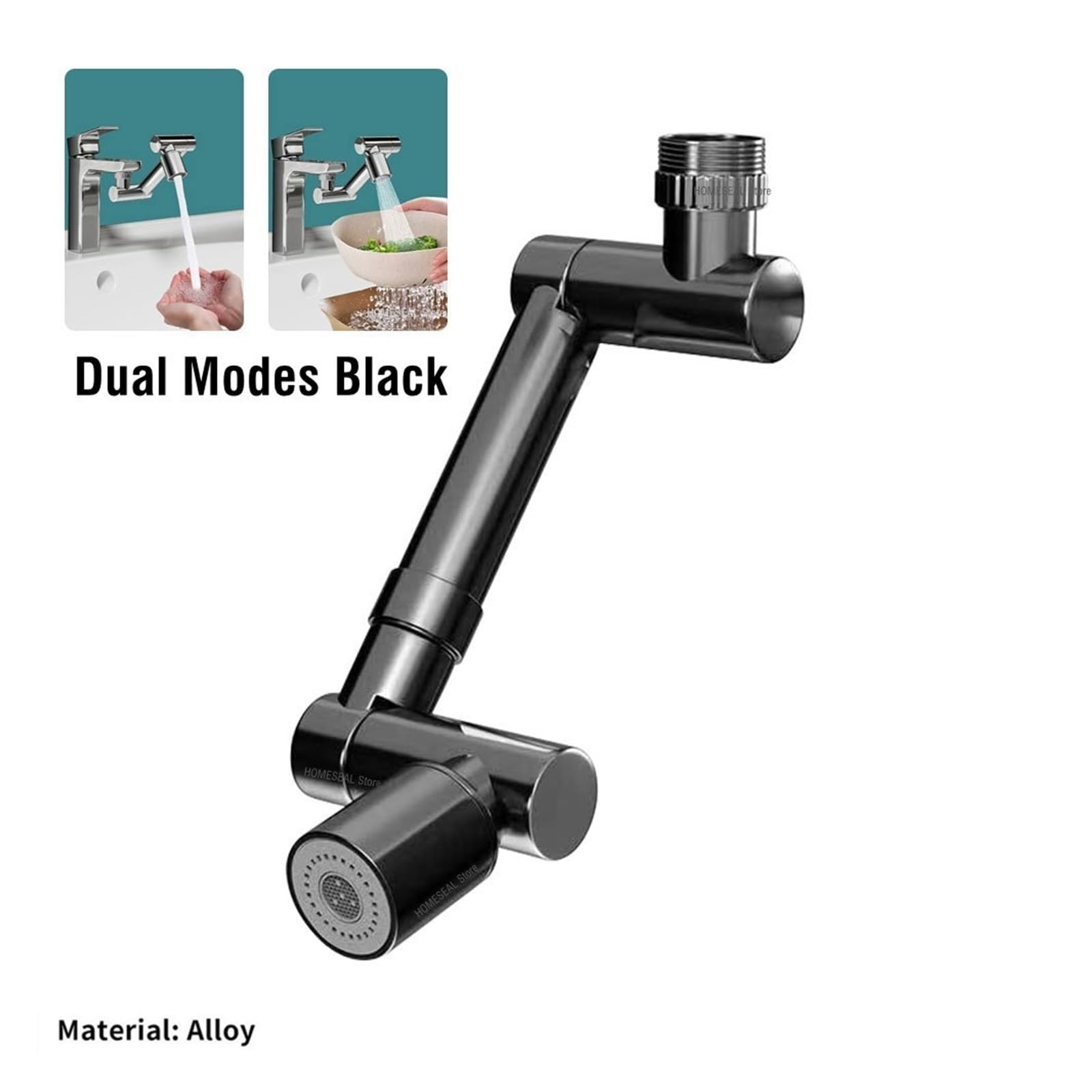 Aireador De Grifo Giratorio Universal Retráctil 1440 °, 2 Modos Salida Agua, Extensor Brazo Robótico, Filtro Salpicaduras For Fregadero Baño Bien Hecho(Dual Modes Black)