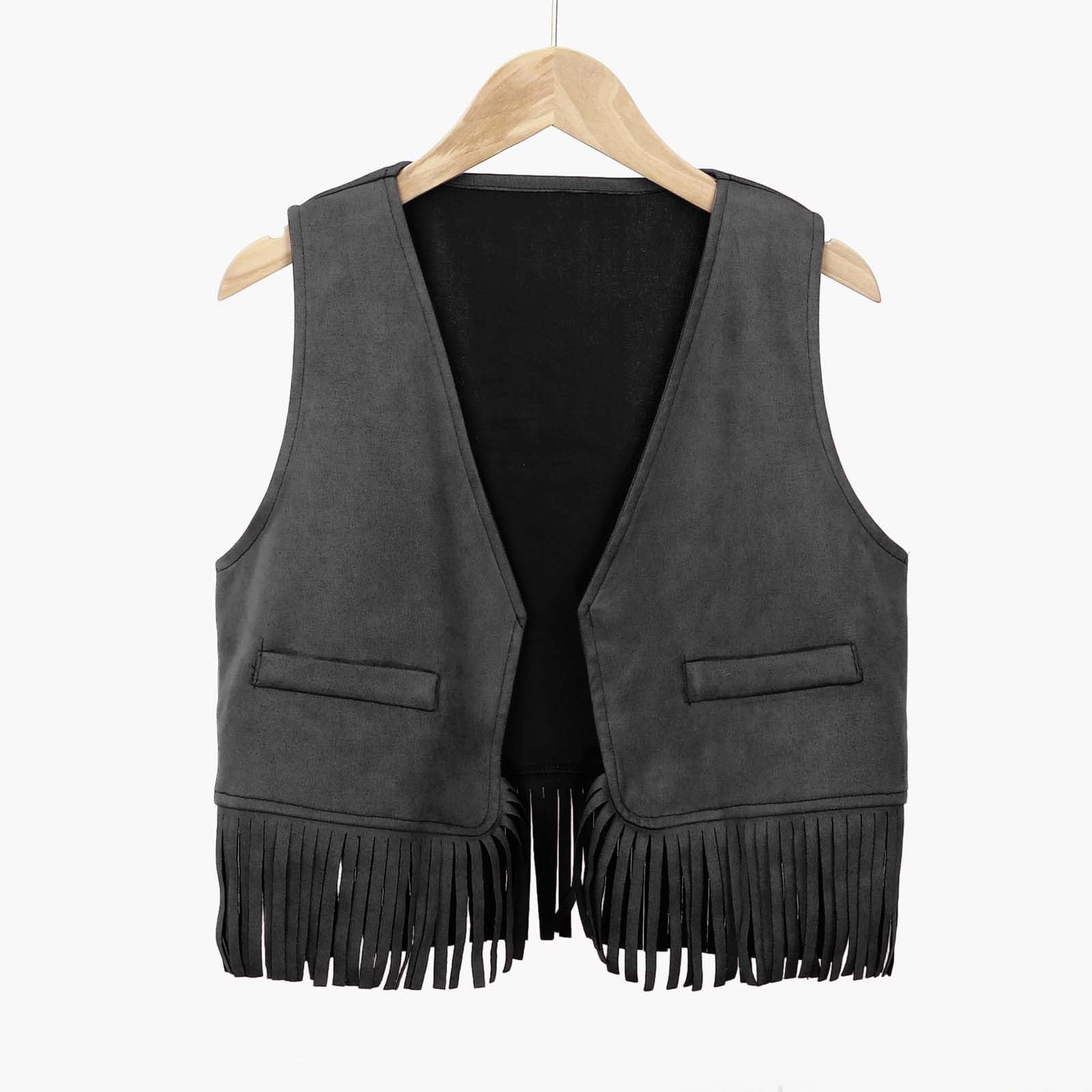 2026 - Boys Girls Western Cowboy Cowgirl Outfits Front Open Fringe Vest Party Dress Up Tassel Fringe Waist Coat Tops Costume T-Shirt - Image 2