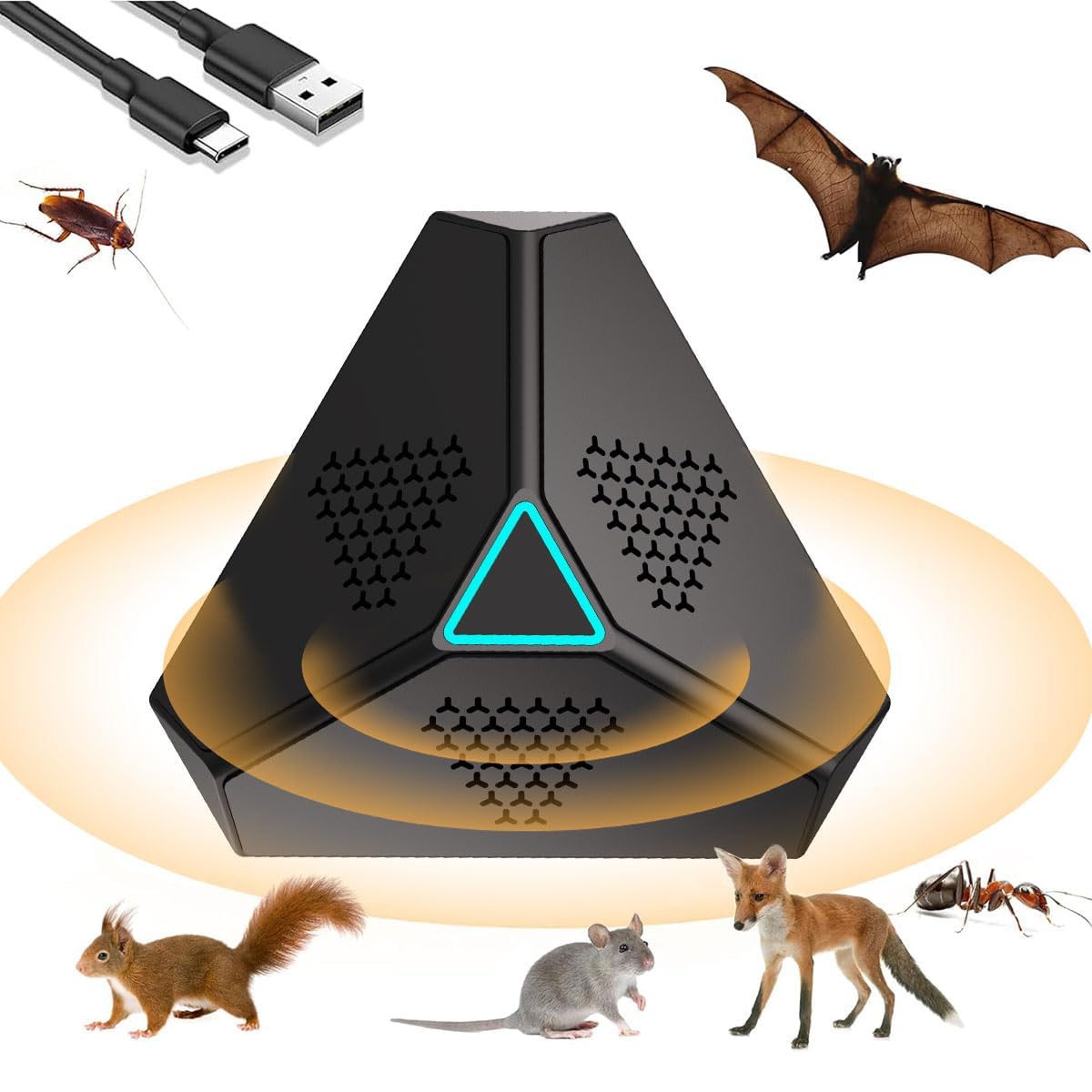 Ahuyentador de Ratas,Repelente electrónico de Insectos,Ultrasonido contra Ratones 360° Ahuyentador