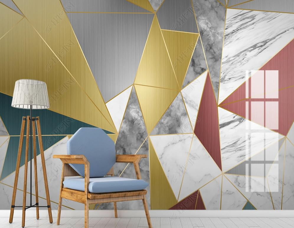 Tapisserie marbre géométrique effet 3D haut de gamme 350x256cm
