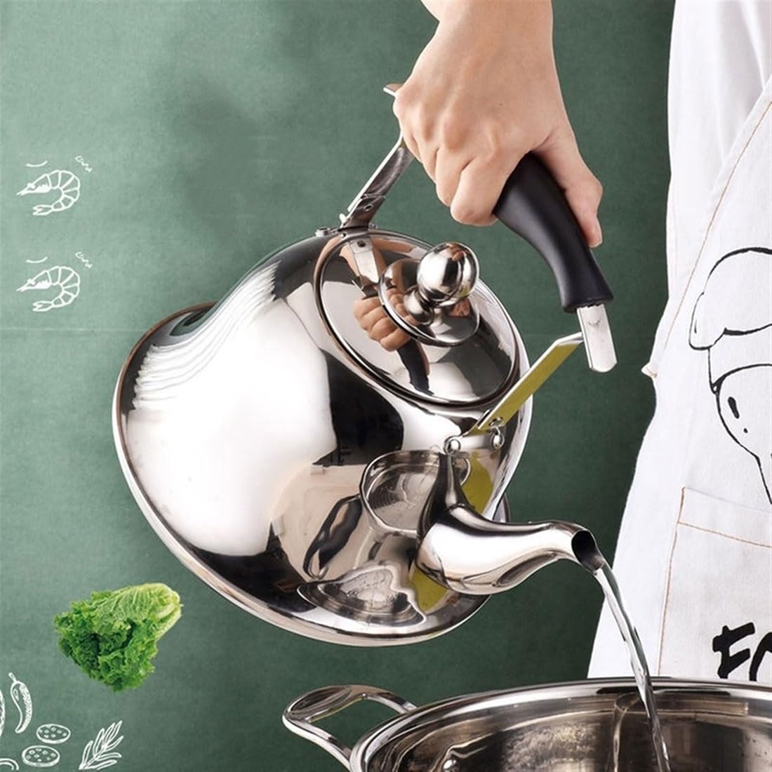 Hervidor de Agua de Acero Inoxidable Apto para Uso alimentario, para Estufa, con infusor, con Silbato Potente, Ideal para té, café y Leche (1,5 L).