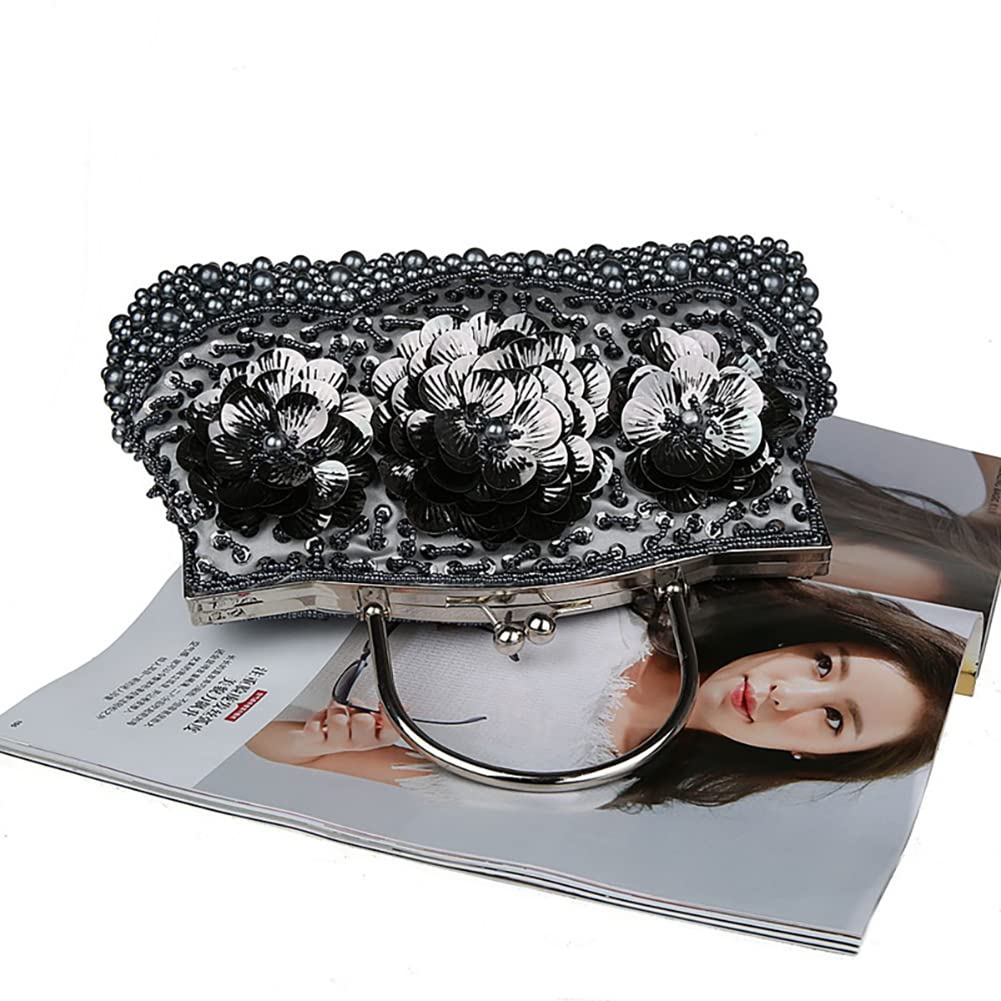 Vintage Floral Perlen Clutch Bag Damen Sparkly Purse Prom Wedding Bag Pearl Abendtasche Brauttasche für Frauen Party Handtasche