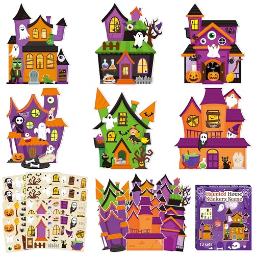 CY2SIDE Halloween Haunted House Scene Sticker - 12 Set Halloween Ghost Sticker for School Rewards, Haunted House Scene for Classroom Activities - image 1