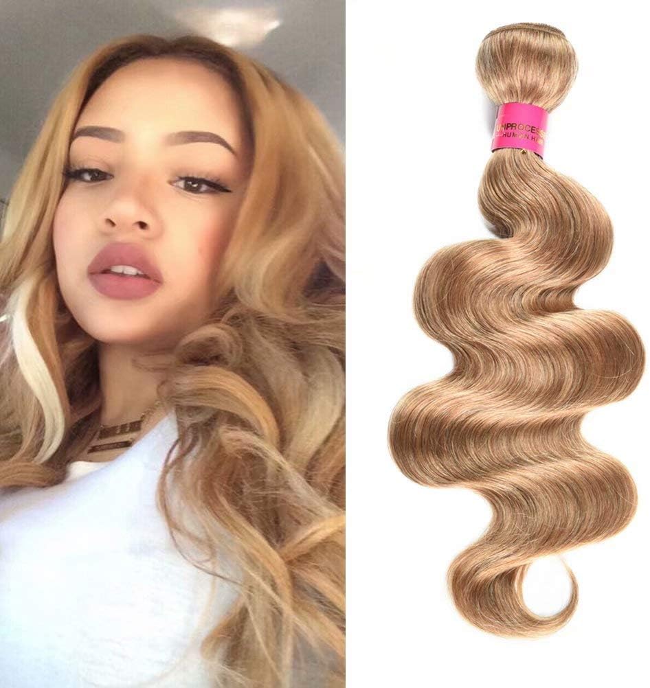 WOME Brazilian Human Hair Bundles 1 Piece Honey Blonde Hair Weave 8A Grade Body Wave Virgin Unprocessed Hair Extensions for Woman(16 Inch)
